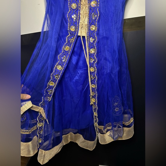 Girls Traditional Indian pant style outfit with tunic and sash - Picture 9 of 12